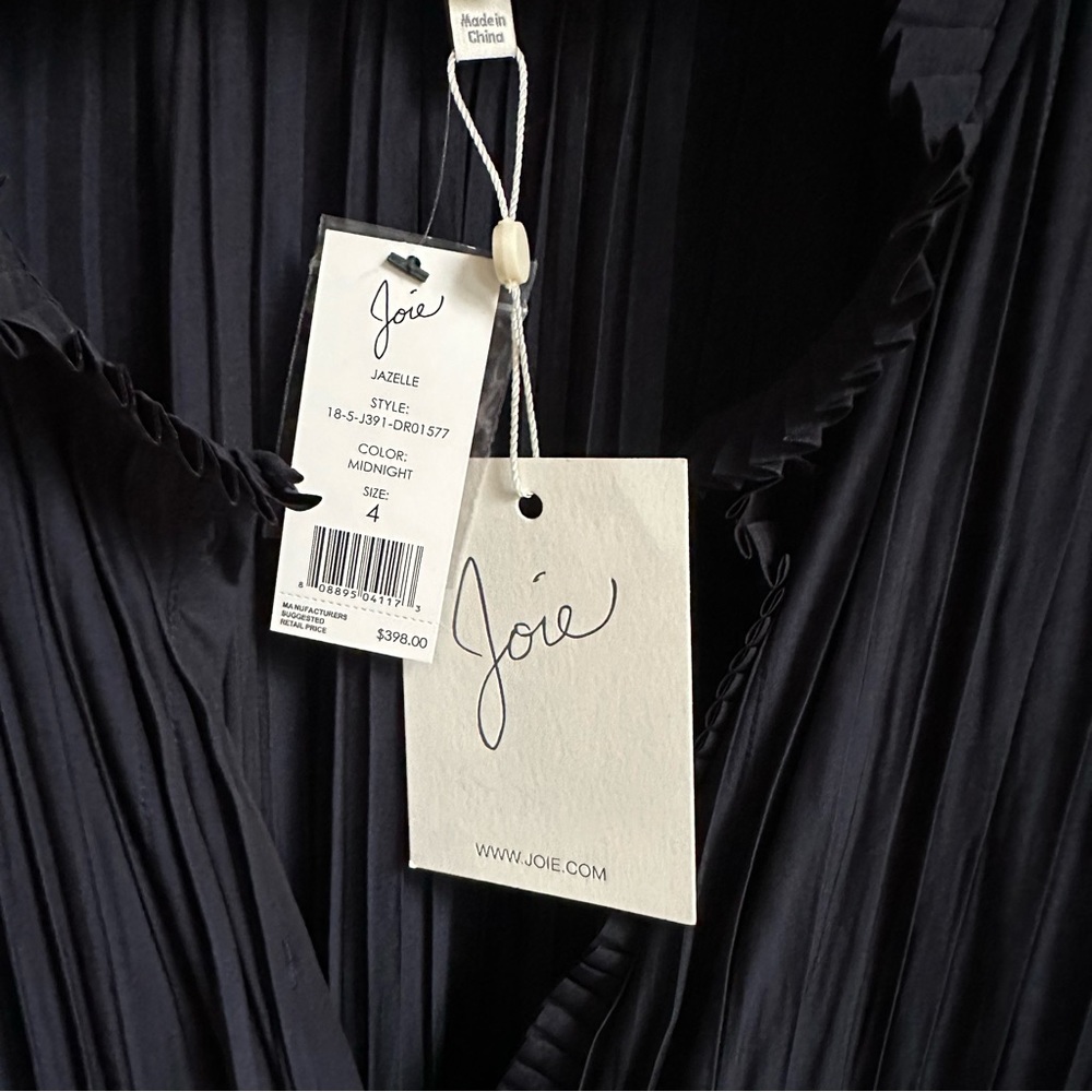 Joie Jazelle Pleated Ruffle Flounce Dress Navy, Size 4 - Picture 6 of 17